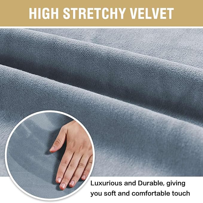 H.VERSAILTEX Velvet Dining Chair Covers Stretch Chair Covers for Dining Room Set of 4 Parson Chair Slipcovers Chair Protectors Covers Dining, Soft Thick Solid Velvet Fabric Washable, Stone Blue