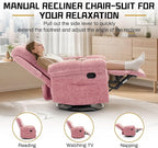 Recliner Chair, Swivel Rocker Recliner Chair for Adults, Small Recliners for Small Spaces, Manual Recliner Chair with Side Pockets, Nursery Rocking Chair for Living Room, Chenille, Rose Pink
