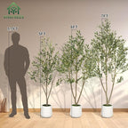 Olive Trees Artificial Indoor, 6FT Tall Faux Olive Tree with White Tall Planter, Artificial Plants with Natural Wood Trunk and Lifelike Fruits for Home Office Decor