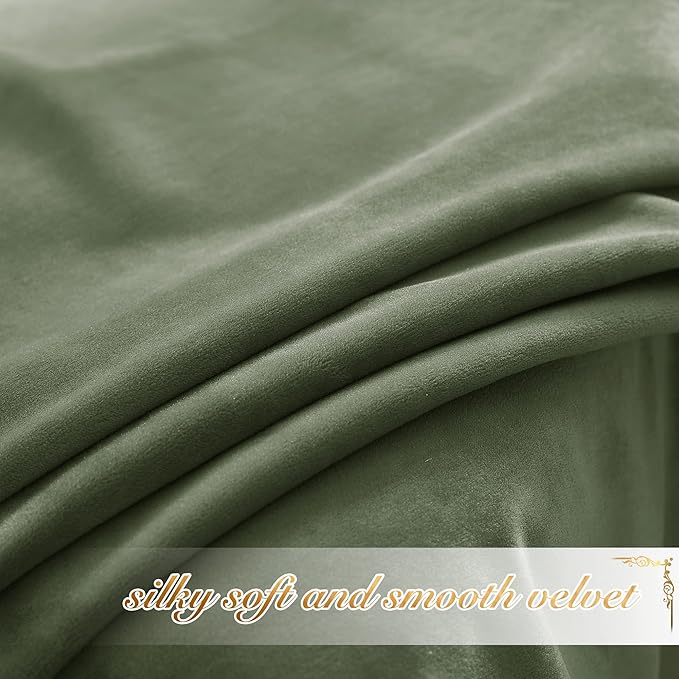 NICETOWN Super Soft Velvet Curtains 63 inches, Sound Reducing Cold Heat Insulated Heavy Matt Room Darkening Drape Panels for Living Room (Sage Green, 2 Panels)