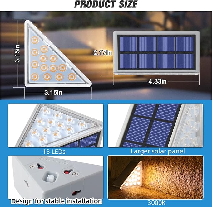 NIORSUN Solar Step Lights - 12 Pack Warm White Auto On/Off, Waterproof IP67, Outside for Stairs, Patios, Yards, Porches, Steps, Sidewalks, Decks