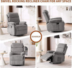 Plush Premium Velvet 360° Swivel Rocker Recliner Chair - High Back Glider with Generous Footrest, Supportive Armrests & Side Pocket for Nursery, Living Room & Small Spaces Grey