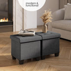 Storage Ottoman Cube with Small Bin, 15-in Square Ottoman with Storage for Living Room and Bedroom, Small Ottomans Foot Rest, Fabric Foot Stools Ottomans Max 330lbs, Grey