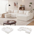 140” Cloud Sectional Couch, Modular Sectional Sofa with Deep Seat, Boneless Sofa for Living Room, Fluffy Comfy U-Shaped Couch with Left Facing Chaise, No Assembly Required, Beige