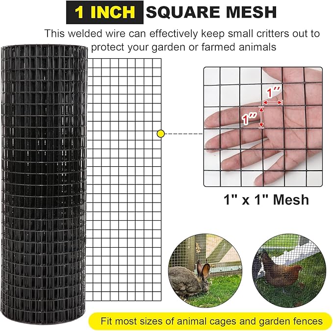 36'' x 50' 1inch Hardware Cloth 16 Gauge Black Vinyl Coated Welded Fence Mesh for Home and Garden Fence and Home Improvement Project (36'' x 50')