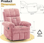 Recliner Chair, Swivel Rocker Recliner Chair for Adults, Small Recliners for Small Spaces, Manual Recliner Chair with Side Pockets, Nursery Rocking Chair for Living Room, Chenille, Rose Pink