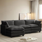 ROWHY 112'' Modular Sectional Cloud Couch with Movable Ottoman, 4 Seat Modern Chenille Sofa with 2 Throw Pillows, Deep Seat L Shaped Couch for Living Room Bedroom Apartment, Dark Grey | Arrange Freedom, Pet-Friendly Fabric, Sturdy Frame, Ultimate Comfo...