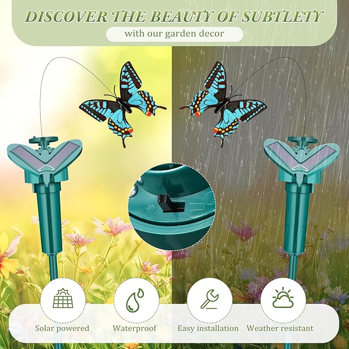 12 Pcs Solar Flying Moving Fluttering Waterproof Garden Stakes Decorations for Home Yard Pathway Garden Landscape Christmas Outdoor Indoor Centerpieces Gift Decorations (Butterfly)