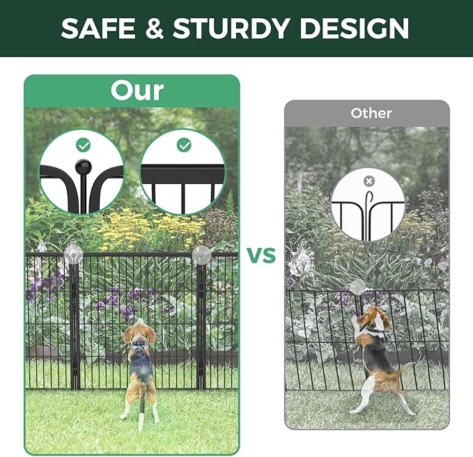 FXW Garden Fence Outdoor for The Yard – 32in(H) x 9.1ft(L) Heavy Duty Metal Animal Barrier for Dog and Rabbit, Decorative Dog Fence, 4 Panels, Black