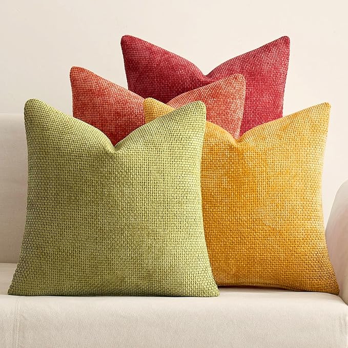 MIULEE Pack of 4 Burnt Orange Couch Throw Pillow Covers 20x20 Inch Yellow Green Soft Decorative Chenille Pillows Farmhouse Accent Cushions for Boho Home Decor Spring Sofa Bedroom Living Room