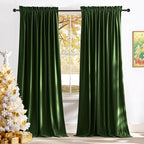 NICETOWN Olive Green Velvet Blackout Curtains 98 inch Long - Room Darkening Drapes, Super Soft Luxury Window Treatments for Bedroom and Living Room, 52" Wide Each Panel, 2 Panels