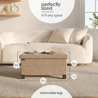 Storage Ottoman Bench with Bins, 30-in Storage Bench for Bedroom End of Bed, Folding Foot Rest Ottoman for Living Room Max 660lbs, Leather Ottomans, Taupe