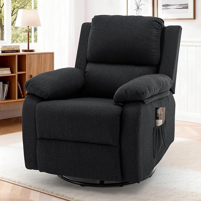Recliner Chair, 360 Swivel Rocker Chair for Adults, Small Rocking Recliner for Small Spaces, Upholstered Fabric Glider Recliner Nursery
