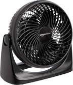 Amazon Basics Air Circulator Desk Fan for Bedroom, Home and Office, 90-Degree Tilt Head, 3 Speed Settings, Cooling, 35 Watts, Black, 11.1"W x 6.3"D x 10.9"H