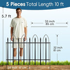 Garden Fence 32" H x 24" W (5 Panels, Total 10 ft), Metal Fence Decorative Border Fence, Rustproof Landscape Fencing for Dog, Flower Bed, Yard, Patio, Animal Barrier