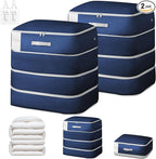 Comforter Storage Bag - Large Capacity Blanket Storage Bags 4-Layer Ultra Space Saving Self Compression Organizer, Washable Compression Bags for Storage Comforter Blanket, 2-Pack, Navy Blue