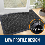 OLANLY Front Door Mat Indoor Outdoor Entrance, Waterproof All-Season, All-Weather Doormat, Sturdy Natural Rubber, Low Profile, Easy Clean Patio Porch Entryway Mat, Herringbone Brick (Black, 47x17)
