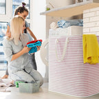 Lifewit 2 Pack Laundry Basket 100L Each, Collapsible Clothes Hamper with Reinforced Handles, Freestanding Waterproof Design for Bedroom and Laundry Room, Grey&Pink 200L Total