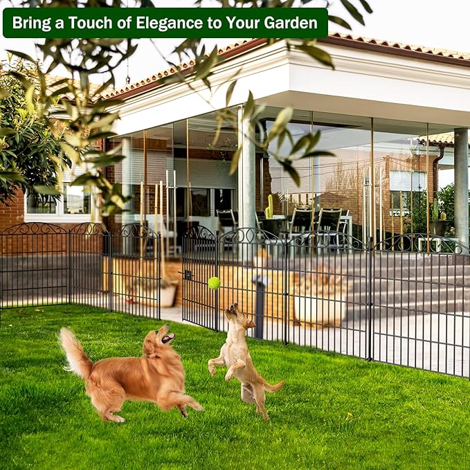 No Dig Decorative Garden Fence 6 Panel with Gate - 30in H x 11.8ft L, Tall Animal Barrier for Dogs Rabbits, Rustproof Metal Wire Panels for Yard, Patio, and Outdoor Border Use