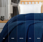 Utopia Bedding Navy 100% Cotton Waffle Blanket 300 GSM [King - 90x108 Inch] Soft Lightweight Breathable Bed Blanket for All Season