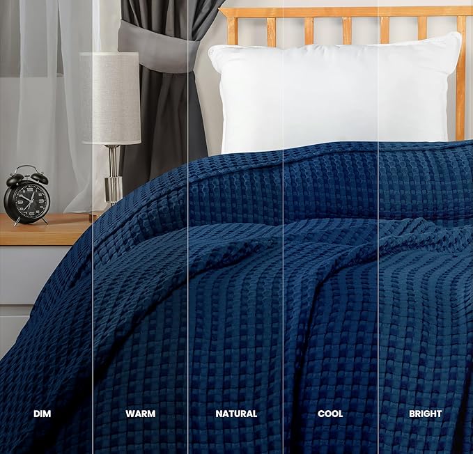 Utopia Bedding Navy 100% Cotton Waffle Blanket 300 GSM [Queen - 90x90 Inch] Soft Lightweight Breathable Bed Blanket for All Season
