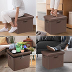 DocSafe Storage Ottoman Foot Rest Stool with Lock ＆ Handle, Fireproof Folding Leather Footstool Bench with Storage Safe for Living Room Bedroom, Home Office, Dorm, 17x13x13in, Brown