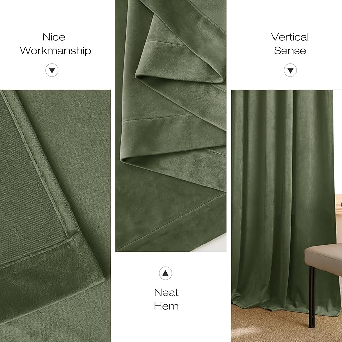 NICETOWN Super Soft Velvet Curtains 84 inches, Sound Reducing Cold Heat Insulated Heavy Matt Room Darkening Drape Panels for Living Room (Sage Green, 2 Panels)