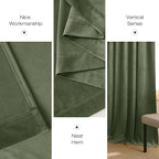 NICETOWN Sage Green Blackout Curtains 90 inches Long 2 Panels (52-inch Wide), Farmhouse and Sleek Velvet Drapes and Curtains for Doorway, Office, Dorm