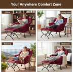 Welnow Lazy Chair with Ottoman, Modern Accent Chair with Armrests and a Side Pocket, Leisure Sofa Armchair, Reading Armchair with Footrest for Small Space, Burgundy