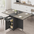 Space Saving Folding Dining Table for 2-4, Farmhouse Foldable Dining Table with Drawer and Storage Shelf, 6 Wheels Drop Leaf Kitchen Dining Room Table for Small Space (Grey, 47.2" x 23.6" x 29.9")