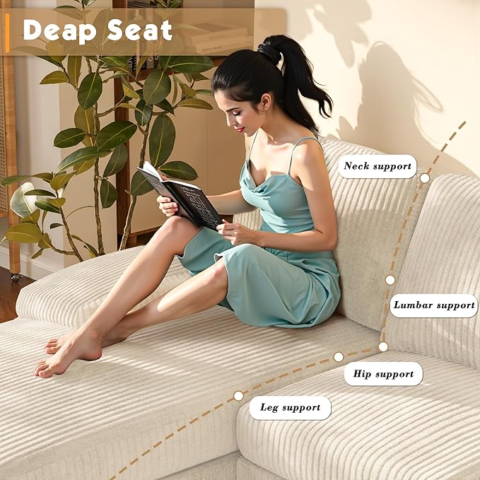 Homall Modular Sectional U Shaped Sofa Couches for Living Room, Comfy Chenille 4 Seat Sofa Set with Removable Pillows, Lounge Chaise Upholstered Couch for for Apartment (Corduroy, Light Beige)