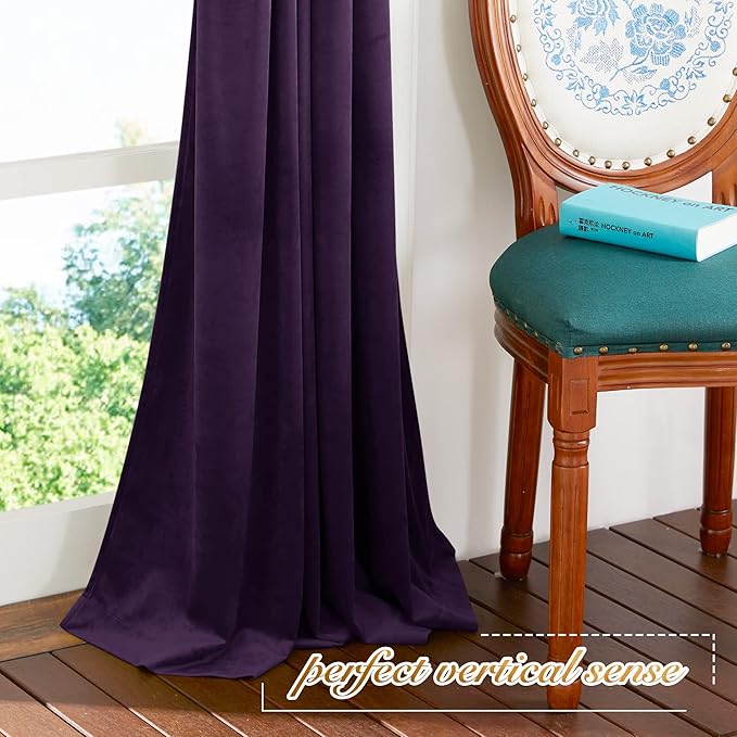 NICETOWN Purple Velvet Curtains 63 inches for Bedroom, Sound Reducing Heavy-Duty Solid Rod Pocket Light Blocking Drapes/Panels for Kitchen (Navy Blue, 2 Panels, 52 inches Wide Each Panel)