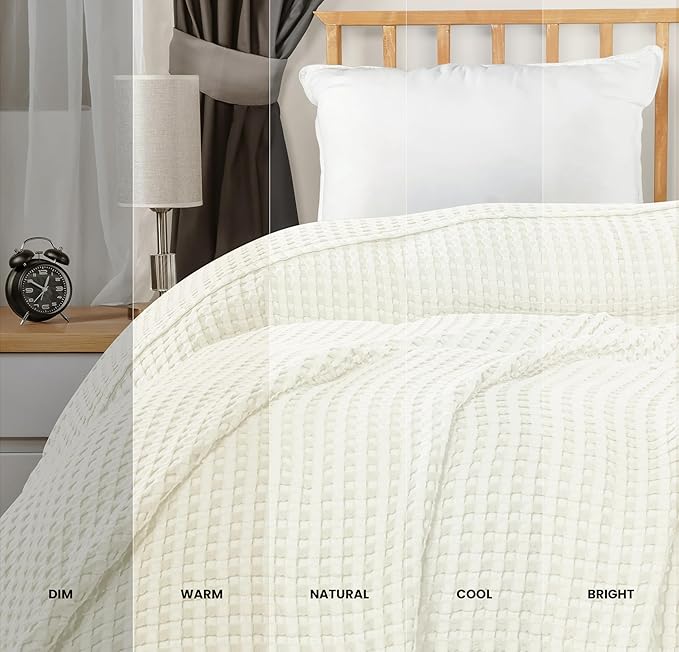 Utopia Bedding Ivory 100% Cotton Waffle Blanket 300 GSM [Twin - 90x66 Inch] Soft Lightweight Breathable Bed Blanket for All Season