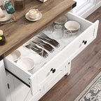 HOSTACK Coffee Bar Cabinet, Kitchen Storage Cabinet, Modern Farmhouse Buffet Sideboard with Drawer and Adjustable Shelf, Barn Door Accent Cabinets for Kitchen, Dining Room, Entryway, White