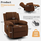 Recliner Chair, 360 Swivel Rocker Chair for Adults, Small Rocking Recliner for Small Spaces, Upholstered Fabric Glider Recliner Nursery
