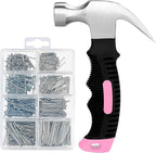 KURUI 700PCs Small Nails for Hanging Pictures & 8oz Small Hammer for Women, Pink Tool for Hanging Canvas Wall Art/Tapestry/Frame, Hardware Nails Assortment Kit for Living Room/Bedroom/Outdoor Decor