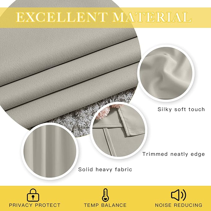 NICETOWN Blackout Curtain for Living Room, Thermal Insulated Solid Grommet Sound Reducing Energy Saving Window Treatment for Bedroom/Living Room, Natural, 1 Panel, W80 x L90