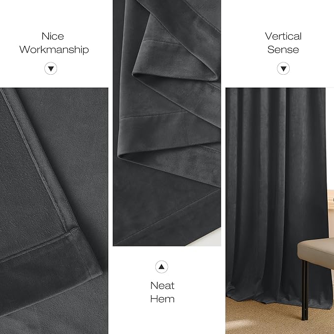 NICETOWN Grey Luxury Velvet Curtain Panels, Home Decoration Window Treatment for Living Room/Bedroom/Home Theatre (2 Panel Per Pack, 90 inches Long)