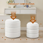 Round Ottoman with Storage Set of 2, Soft Teddy Velvet Upholstered Foot Stool Vanity Chairs, Support 330lbs Padded Seat Multifunctional Ottomans Footrest, Foot Rest for Living Room, White