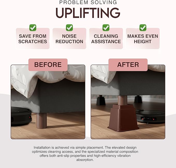 Utopia Bedding Bed Riser, 3 & 5 Inches Adjustable Furniture Risers for 8 Inch Combined Furniture Lift, Under Bed Storage & Dorm Room Essential, Supports Up to 1,300 lbs (4 Set, Reddish Brown)