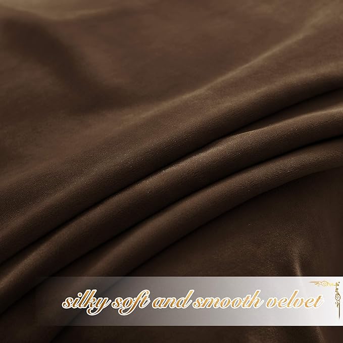NICETOWN Thermal Insulated Brown Velvet Curtains, Sound Reducing Heavy Matt Solid Room Darkening Drapes/Panels for Holiday (2 Panel Per Pack, 63 inches Long)