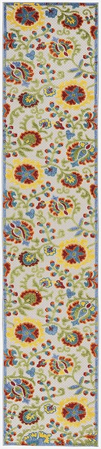 Nourison Home Aloha Ivory Multicolor 2'3" x 10' Area Rug - Easy Clean, Non Shedding, Bed Room, Living Room, Dining Room, Kitchen (10' Runner)
