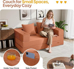 COMAX Futon Sofa Bed, 4‑in‑1 Convertible Sofa Bed, Folding Boneless Couches for Living Room, Fold Out Small Foldable Loveseat Floor Sleeper Comfy Mattress Lounge Space‑Saving, Light Orange