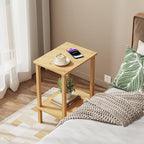 TUTOTAK End Table, Set of 2, Side Table, Nightstand, 2-Tier Storage Shelf, Sofa Table for Small Space, Living Room, Bed Room, Natural TB01BN035