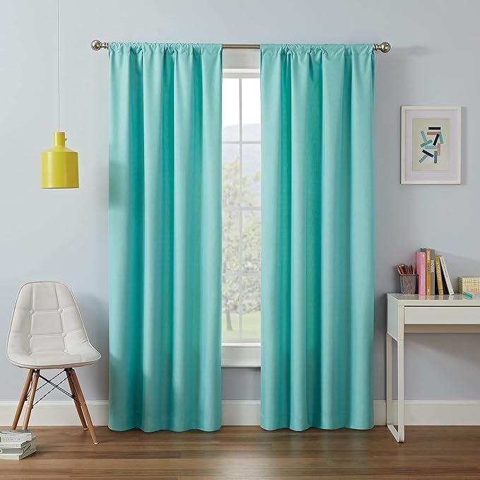 ECLIPSE Kendall Modern Blackout Thermal Rod Pocket Window Curtain for Bedroom or Living Room (1 Panel), 42" x 63", Pool