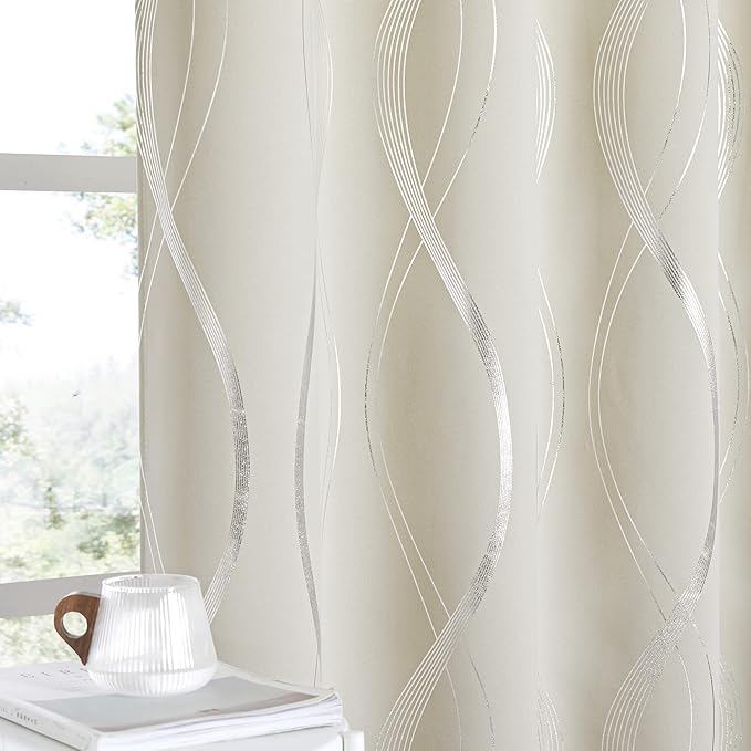 NICETOWN Blackout Curtain Panels 84 inches, Light Reducing Thermal Insulated Solid Grommet Drapes for Living Room/Nursery/Kids Room (Beige, Set of 2, 52 inches by 84 Inch)