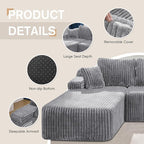 Modular Sectional Sofa Couches L-Shape Couch 3 Seat Modular Sofa Memory Foam Sectional Couches for Living Room, Cloud Couch with Oversized Chaise (Light Grey Stripe, 108" Left Facing Chaise)