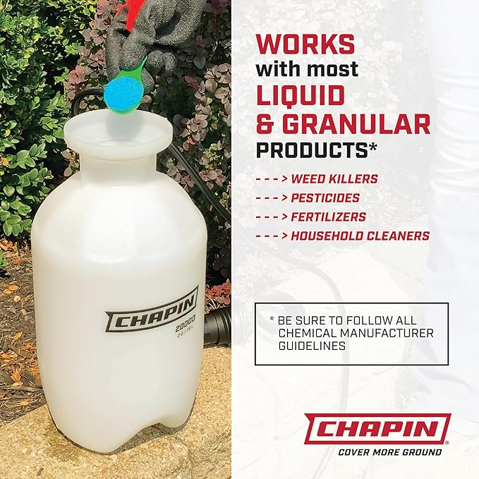 Chapin 22000 Pump Sprayer, 1-Gallon, Lawn & Garden, Translucent Poly Tank, Funnel-Top, SureSpray, Anti-Clog Filter, Adjustable Cone Nozzle & 34" Hose for Fertilizer, Weed & Pest Applications, 2 Pack