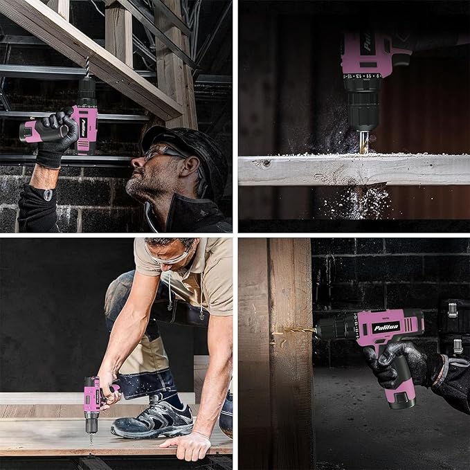 PULITUO Drill Set, 148-Piece Home Tool Set with 12V Pink Cordless Drill, Hand Tool Kits, and Tool Box, Suitable for Men, Women, and DIY Enthusiasts for Home Improvement.