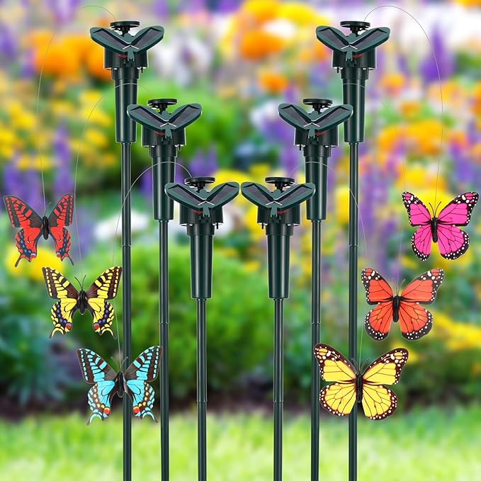 6 Pcs Solar Flying Moving Fluttering Waterproof Garden Stakes Decorations for Home Yard Pathway Garden Landscape Christmas Outdoor Indoor Centerpieces Gift Decorations (Butterfly)